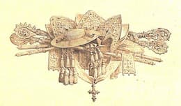 Päpstliche Insignien mit Hut, Krummstab und andere Dinge