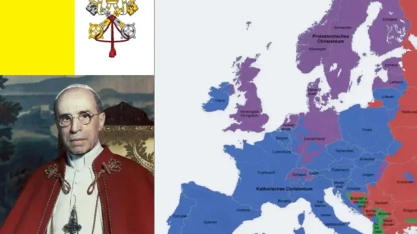 Pius XII unterstützte ein geeintes Europa: blaue Staaten von Pius XII. als katholischer Block favorisiert